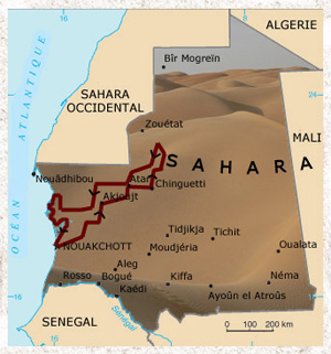 carte de la mauritanie, désert du sahara en afrique