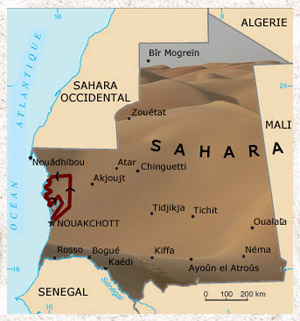 carte de la mauritanie, désert du sahara en afrique