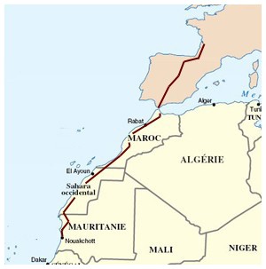 carte circuit de la France à la mauritanie, désert du sahara en afrique